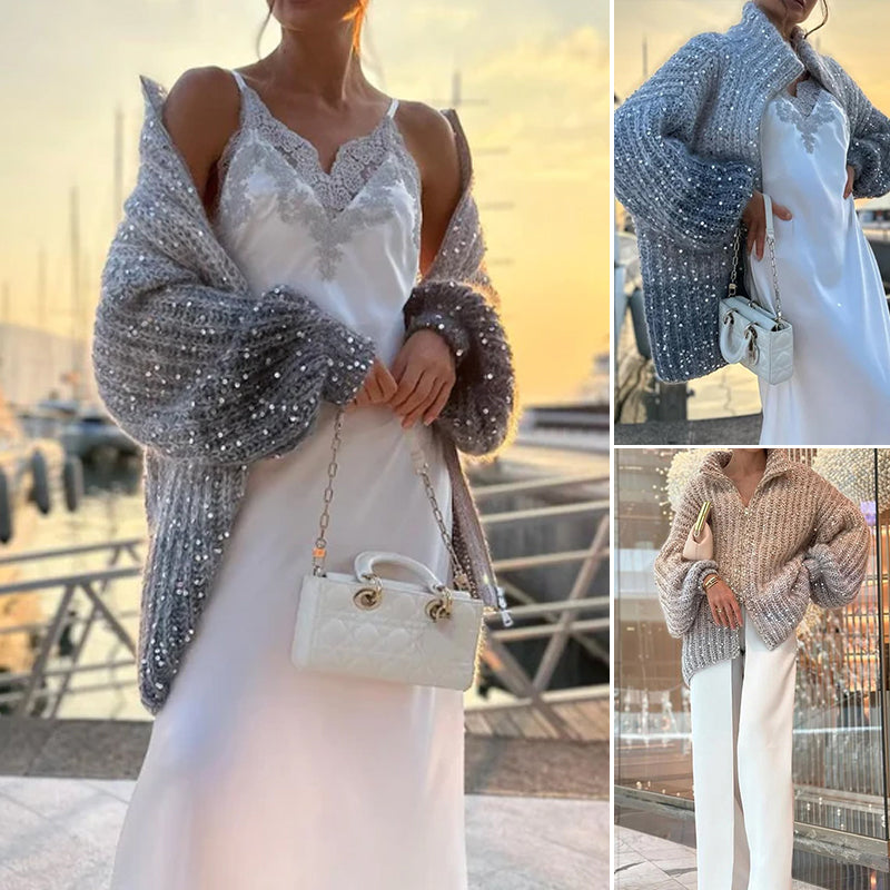 Maglione lavorato a maglia con paillettes uniche