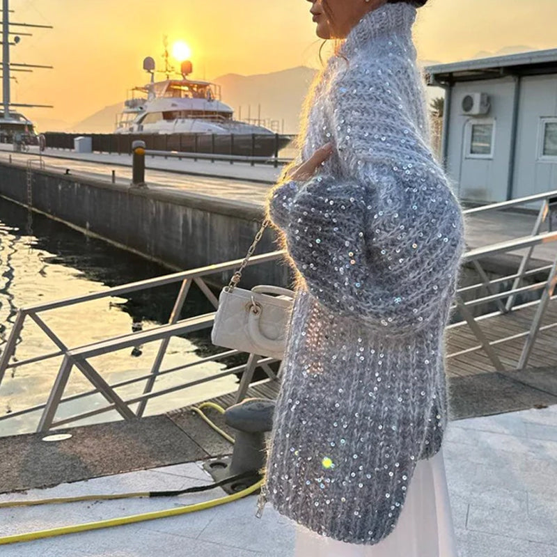 Maglione lavorato a maglia con paillettes uniche